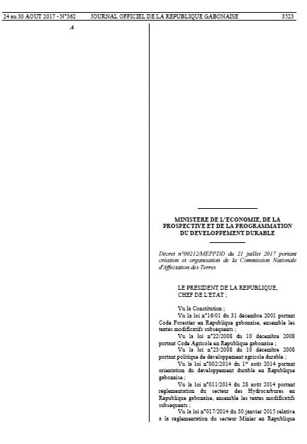 Décret création de la Commission Nationale d’Affectation des Terres