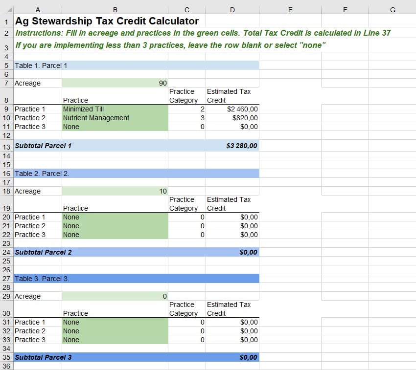 Ag stewardship Tax Credit Calculator