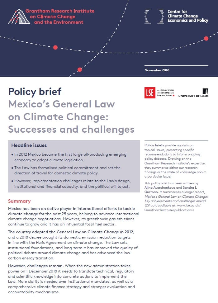 Policy brief Mexico’s General Law on Climate Change: Successes and challenges