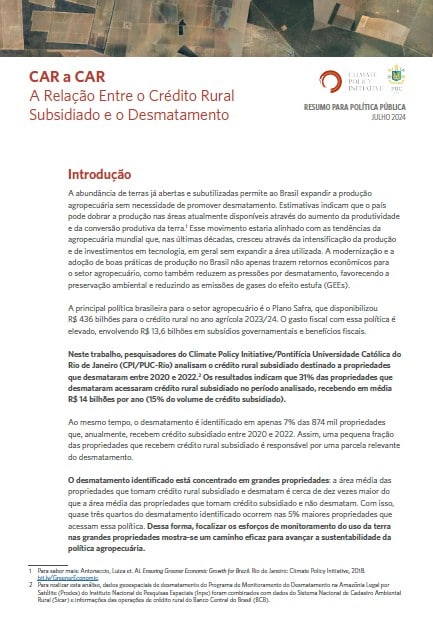 CAR a CAR A Relação Entre o Crédito Rural Subsidiado e o Desmatamento